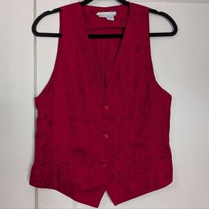 Anna and Frank 100% Silk Red Jacquard Floral Vest Size S